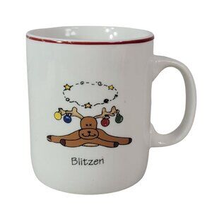 2/$15 LTD Commodities Christmas Blitzen Reindeer Mug White 4" Stars Trim Holiday